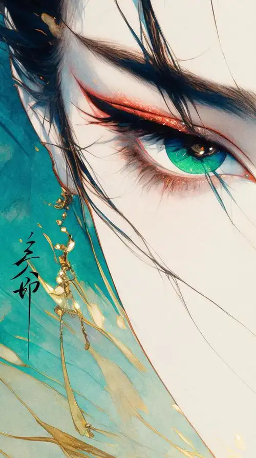 蓝青色系的古风美女手机壁纸