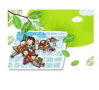 躺在桌布上的一家四口和食物卡通画下载2018141