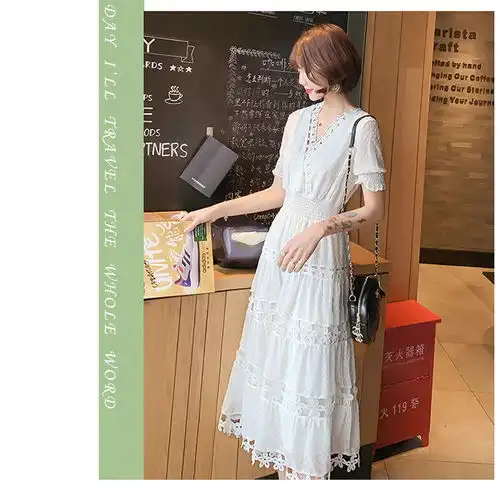 很仙的白色连衣裙2019流行夏天裙子清新仙女裙超仙法国小众初恋裙zcy