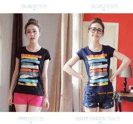 欧菲2014新款圆领短袖彩虹条纹修身大码女装t恤ouf177