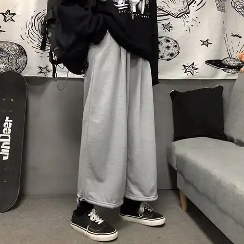 秋季裤子女ins复古宽松休闲韩版束脚裤学生直筒高腰阔腿裤潮
