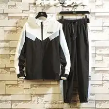 慵懒风套装男2019春季连帽卫衣外套男潮宽松撞色两件套ds366tp95