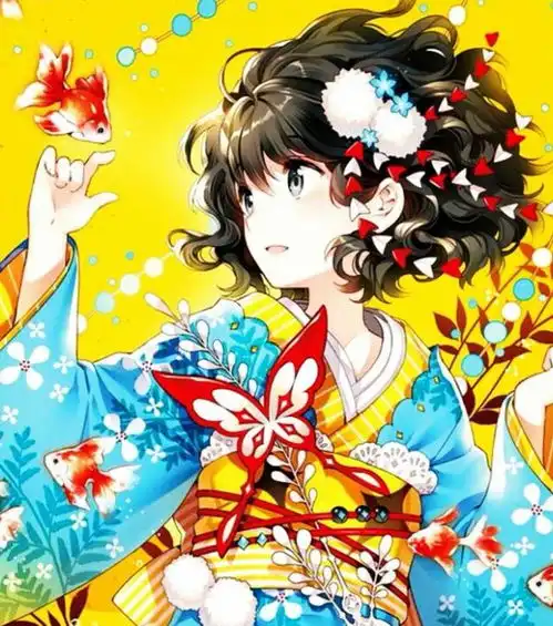 二次元和风美图身穿和服,姿形秀丽,笑容超甜还亲切可人的小仙女