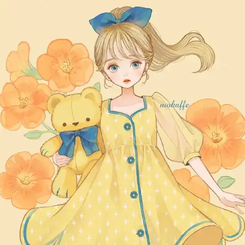 纤细华丽的少女插画,甜美中混搭着颓废的长相,画风突出