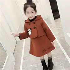时尚毛呢外套背心裙套装女童甜美舒适潮流卡通图案2018冬季