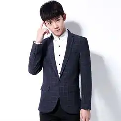 男士条纹休闲西装韩版男士格子小西服修身男士小西装潮男854p95