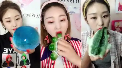 美女直播吃蓝色冰杯绿色冰球小鱼冰块,看着就过瘾,是我向往的生活