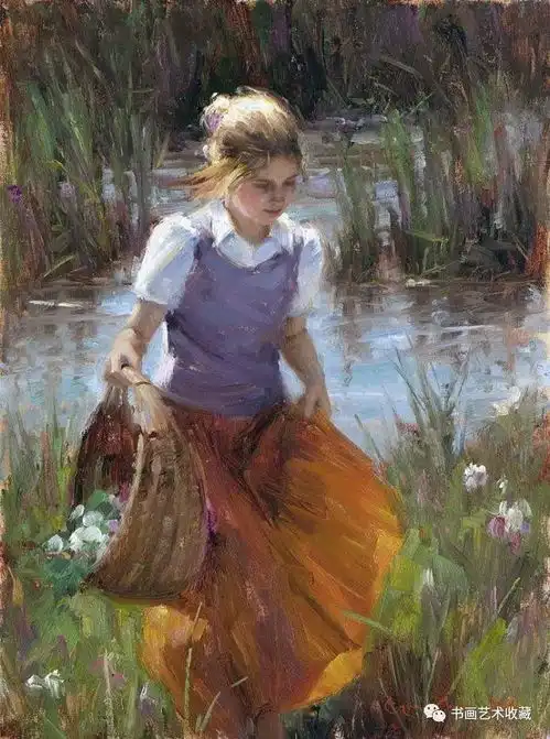 美国绘画青春洋溢的少女为欣赏的人美丽