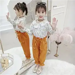 2019新款清新童套装女童春装中大童儿童荷叶边衬衫两件套童装