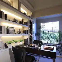 新古典风格三居室蓝色140平米以上书房书桌效果图