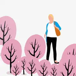 扁平化粉色树丛中站立女人图片素材其他格式下载动漫人物大全