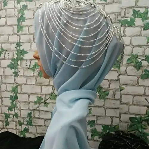 外搭重工款2020新款纱巾马来长纱巾手工珠子穆斯林时尚回族盖头女