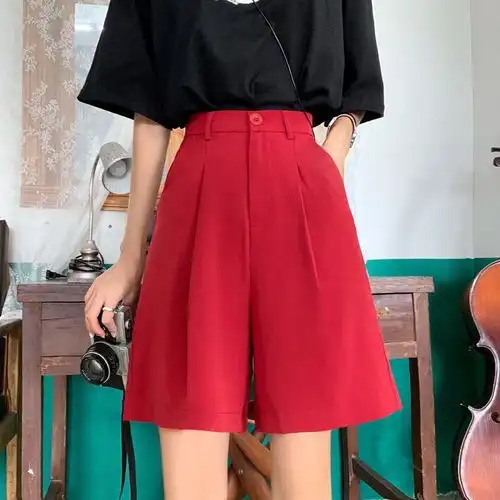 大码女装200斤西装休闲短裤女宽松显瘦夏季韩版五分裤高腰阔腿裤