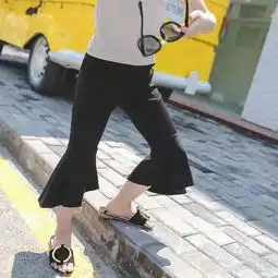 夏季新款女童童装中大童黑色喇叭裤七分裤zl845