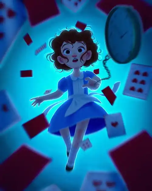 欧美风格的卡通少女插画,用光影点缀画面,营造温暖治愈的氛围感