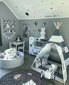 蓝灰色系儿童房