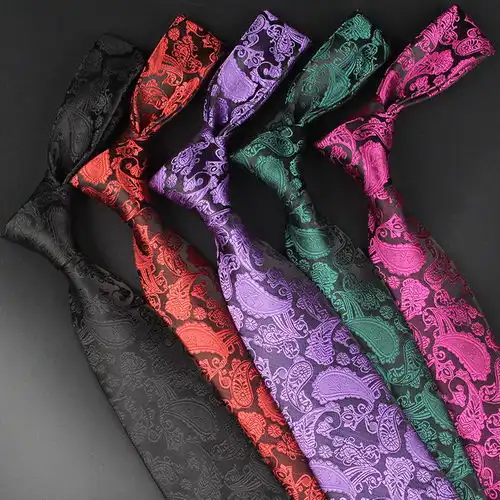 英伦风佩斯利花纹领带男8cm结婚晚装宴会男士领带白色金黄色领带