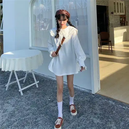 卓纪秋季2020新款宽松韩版长袖娃娃领盐系卫衣女可爱甜美中长款上衣潮