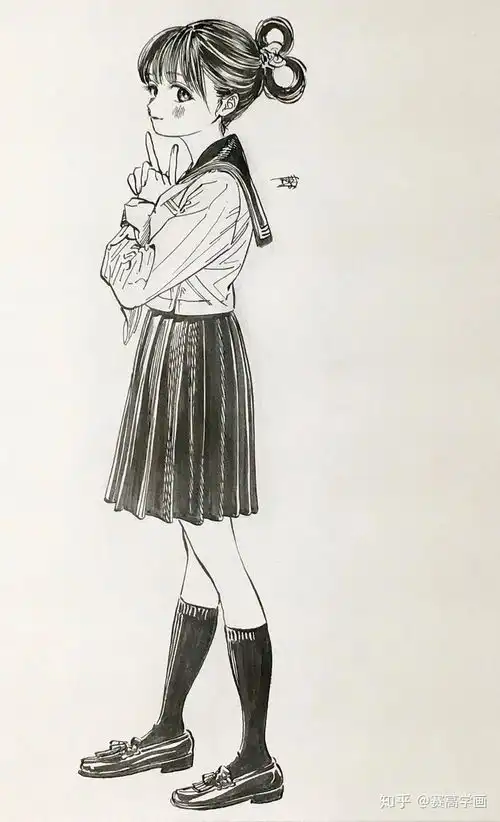 日系jk美少女手绘作品,潇洒的线条简直绝了