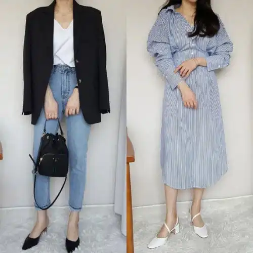 小个子女孩子的秋季穿搭,西服外套t恤搭配牛仔裤,秒变青春少女