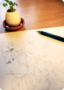 可爱卡通情侣黑白素描