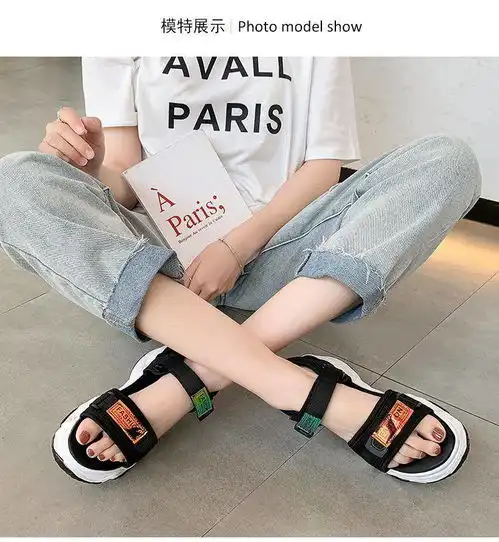 卓纪2020夏季新款厚底魔术贴凉鞋女学生运动平底鞋网红百搭女鞋ins潮