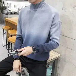2018秋冬半高领毛衣渐变色男韩版修身毛衣3071501p55天蓝色