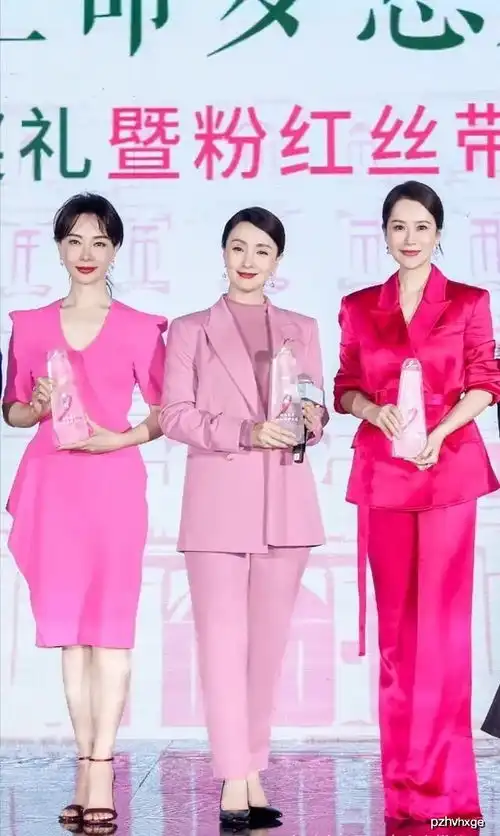 尴尬了陶虹一身粉红西装显黑又壮,陈数穿红裙白的发光对比明显