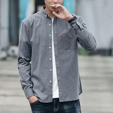 男装春秋上新日系ins火条纹男士休闲长袖衬衫翻领修身衬衣开衫dyc1620图片大全邮乐官方网站