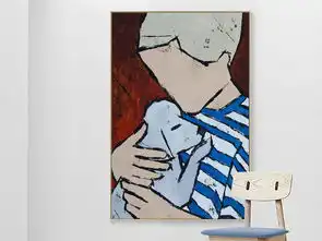 北欧简约手绘抱小狗的男孩抽象油画装饰画无框画图片设计素材高清模板下载35.21mb其他大全