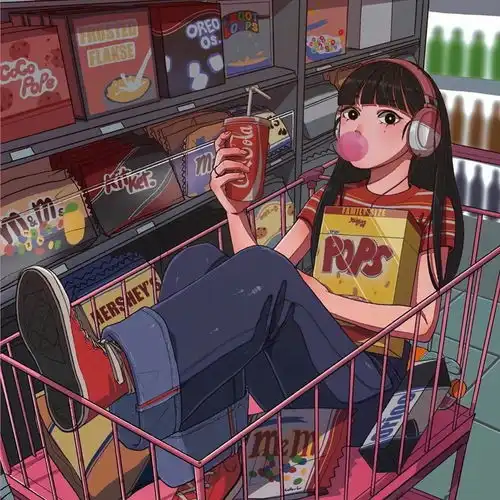 韩国蓝色系女生头像插画