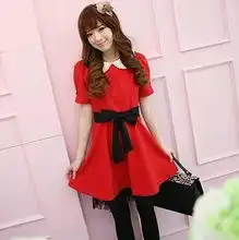2012新款夏装连衣裙红色裙子日系甜美娃娃领可爱蕾丝边大摆公主裙