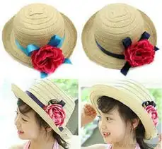 韩版童装批发儿童帽子草编帽天然草帽公主花朵草帽p572价格厂家图片