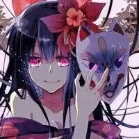 有没有是女生拿着面具半遮脸的图片要动漫图片的喔类似于这个,不过要女生的