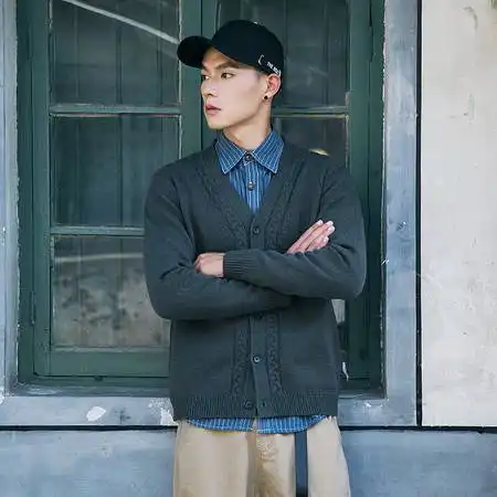 汤河之家2018秋冬新款宽松日系复古韩版毛衣外套纯色针织衫开衫男