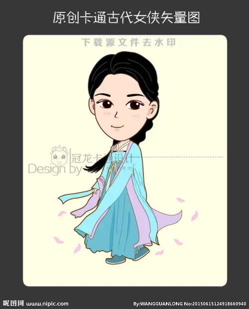 古代卡通女侠矢量图图片