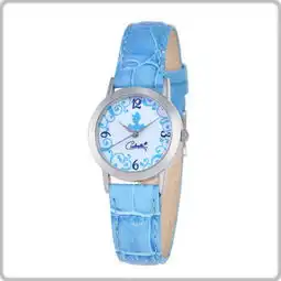 迪士尼disney公主系列艺术花纹蓝真皮时尚秀雅女表