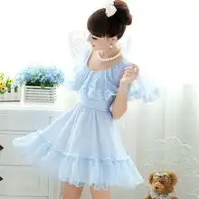 101092013夏装新款甜美蓝色雪纺披肩裙摆连衣裙