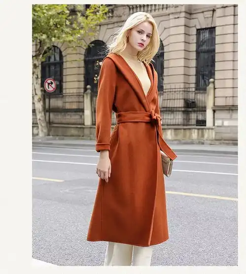 2017秋冬新双面呢大衣女中长款超长过膝宽松韩国加厚连帽羊驼绒外套大衣