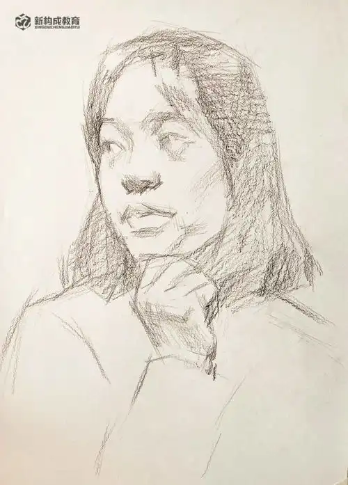 素描头像带手女青年