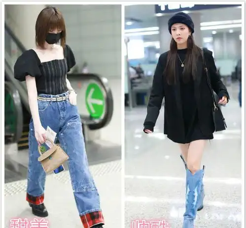 毛晓彤机场变萝莉穿泡泡袖上衣剪妹妹头,包包也要拎小只