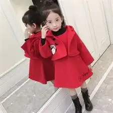 时尚毛呢外套背心裙套装女童甜美舒适潮流卡通图案2018冬季