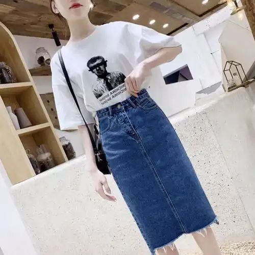 网红同款牛仔裙女中长款2020夏新款chic港味复古高腰a字半身包裙