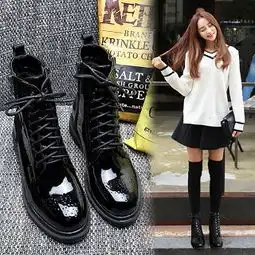 冬季裸靴平跟短靴女系带马丁靴磨砂及踝靴加绒女靴羊毛平底雪地靴