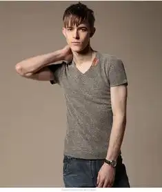 澜狼男士亚麻t恤夏装新款日系复古v领针织短袖t恤薄款棉麻潮大码