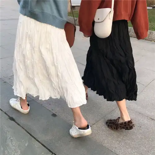 春夏新款韩版宽松百搭百褶裙ins超火半身裙女学生高腰中长款裙子