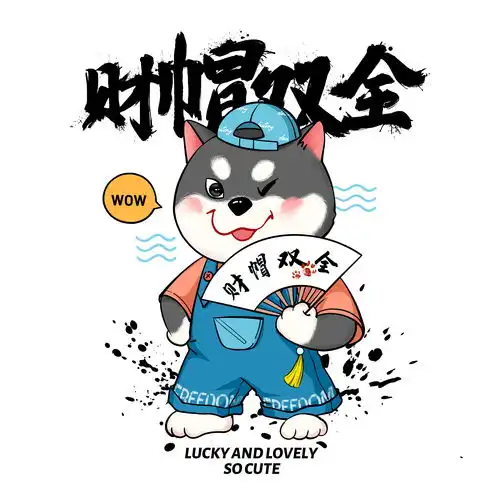 潮卡通ip形象哈士奇猫咪服装图案