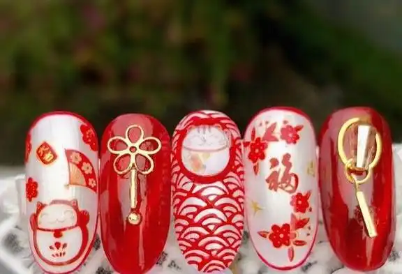 超萌超可爱的招财猫美甲教程,新年招好运