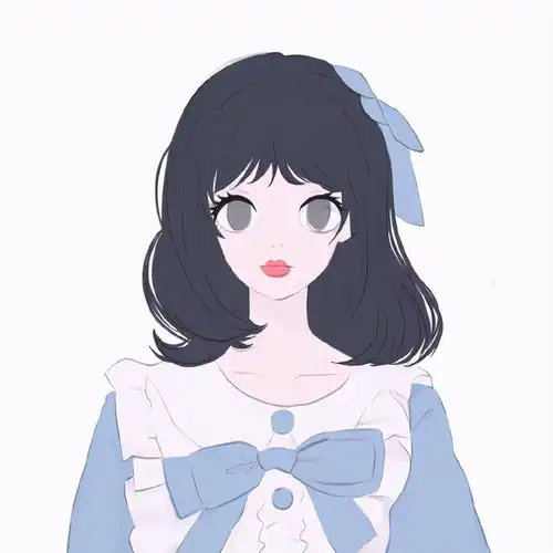 头像插画蓝色系少女一枚