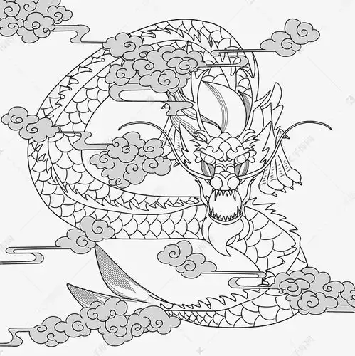 中国神兽青龙祥云手绘线稿素材图片免费下载千库网
